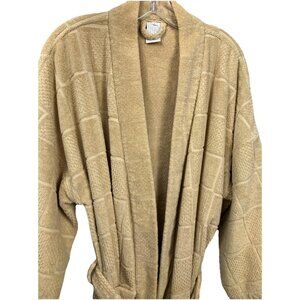 L Mens Pratesi Egyptian Cotton 3/4 Length Textured Square Camel Golden Tan Robe